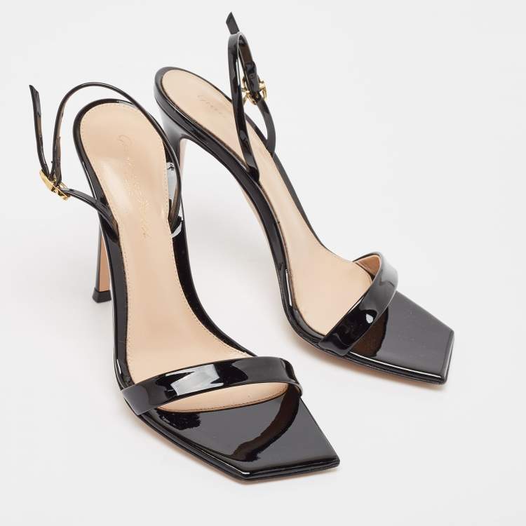 Pre Owned Gianvito Rossi Black Patent Leather Ribbon Sandals Size 37