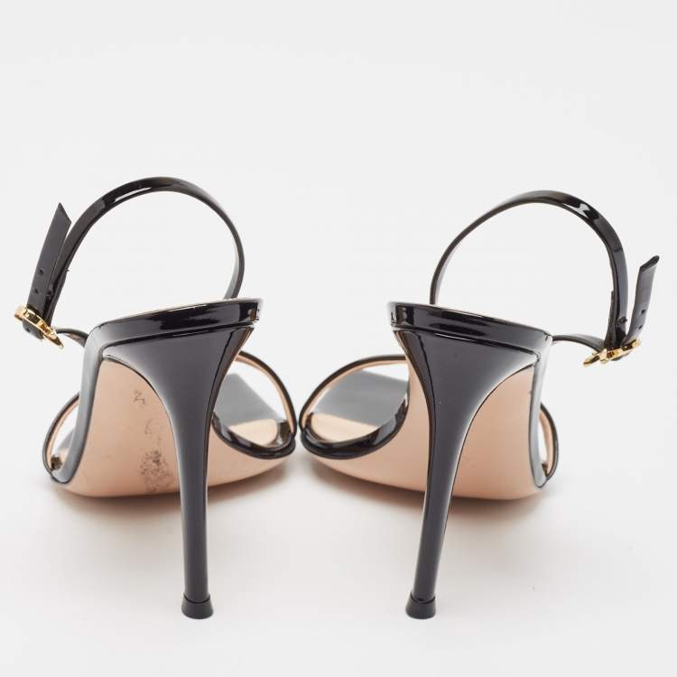 Pre Owned Gianvito Rossi Black Patent Leather Ribbon Sandals Size 37