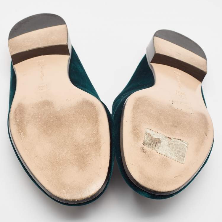 Pre Owned Gianvito Rossi Green Velvet Palau Flat Mules Size 36.5 