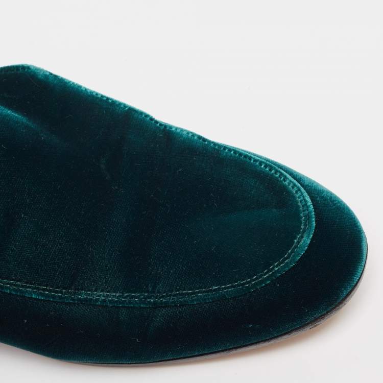 Pre Owned Gianvito Rossi Green Velvet Palau Flat Mules Size 36.5 