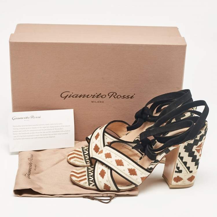 Pre Owned Gianvito Rossi Multicolor Canvas Cheyenne Ankle Strap Sandals Size 39