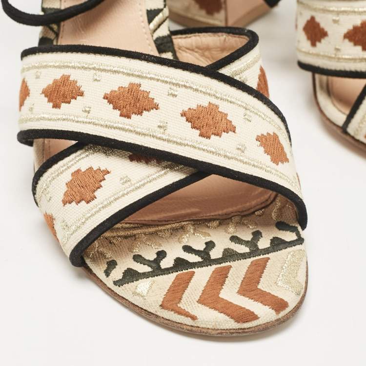 Pre Owned Gianvito Rossi Multicolor Canvas Cheyenne Ankle Strap Sandals Size 39