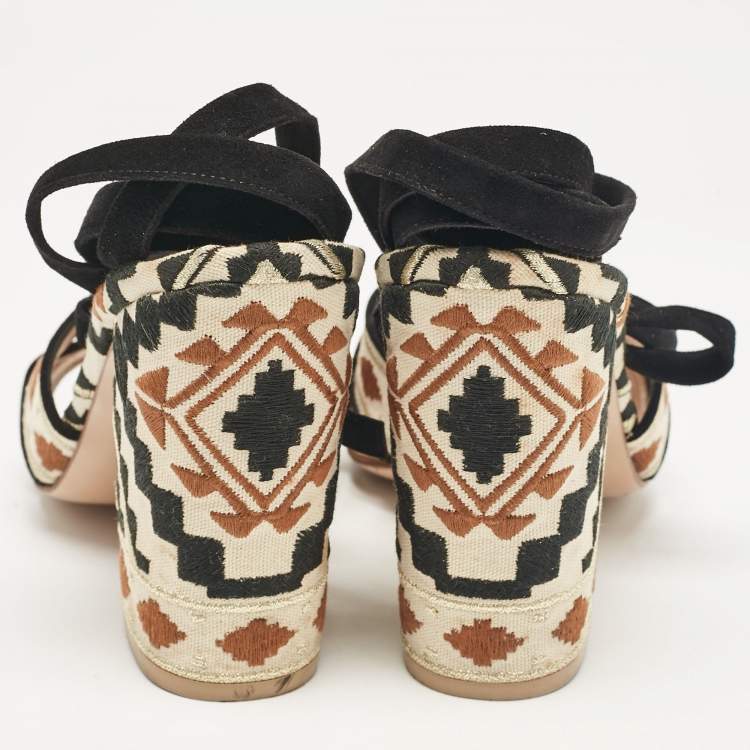 Pre Owned Gianvito Rossi Multicolor Canvas Cheyenne Ankle Strap Sandals Size 39