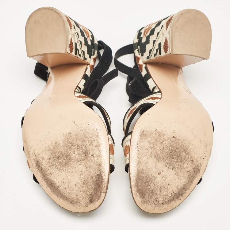 Pre Owned Gianvito Rossi Multicolor Canvas Cheyenne Ankle Strap Sandals Size 39