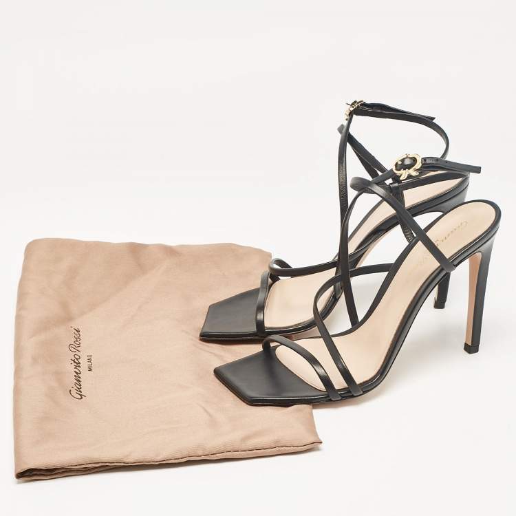 Pre Owned Gianvito Rossi Black Leather Ankle Strap Sandals Size 37