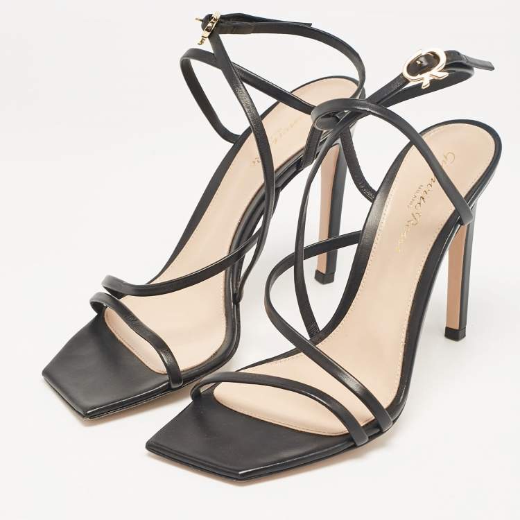 Pre Owned Gianvito Rossi Black Leather Ankle Strap Sandals Size 37