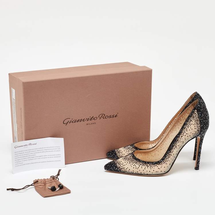 Pre Owned Gianvito Rossi Beige/Black Mesh Embellished Pumps Size 37