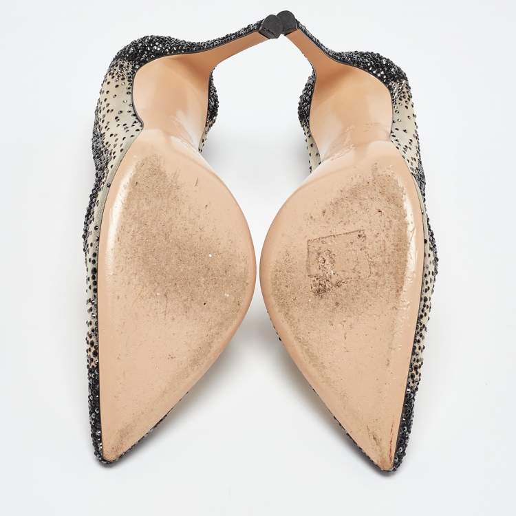 Pre Owned Gianvito Rossi Beige/Black Mesh Embellished Pumps Size 37