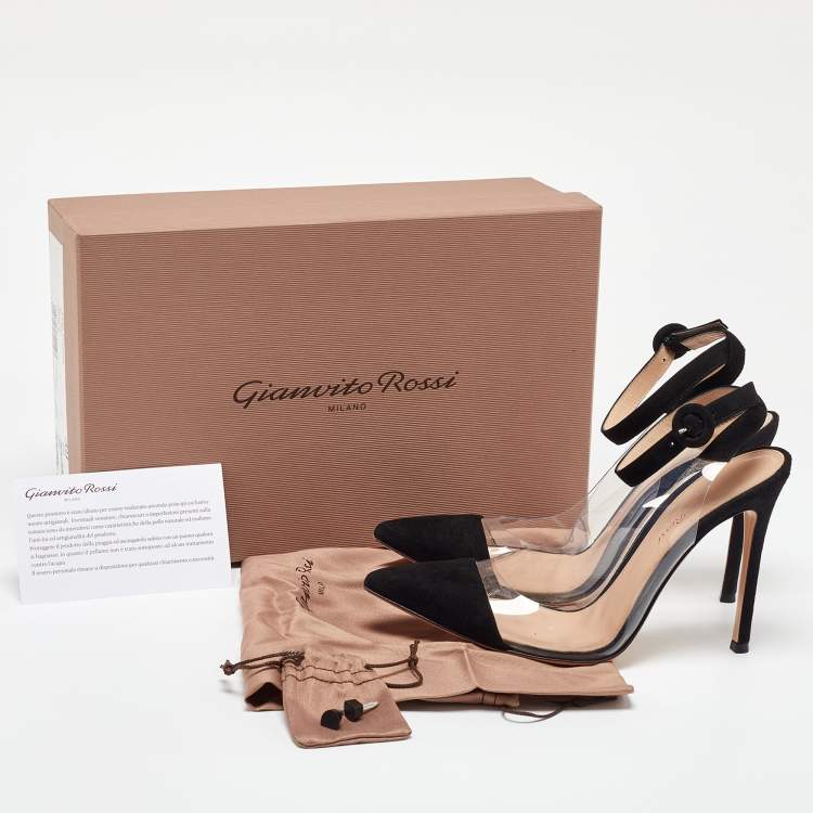 Pre Owned Gianvito Rossi Black PVC and Suede D'orsay Pumps Size 38