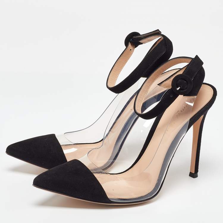 Pre Owned Gianvito Rossi Black PVC and Suede D'orsay Pumps Size 38