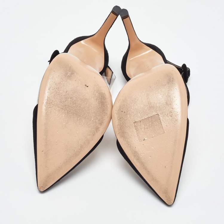 Pre Owned Gianvito Rossi Black PVC and Suede D'orsay Pumps Size 38