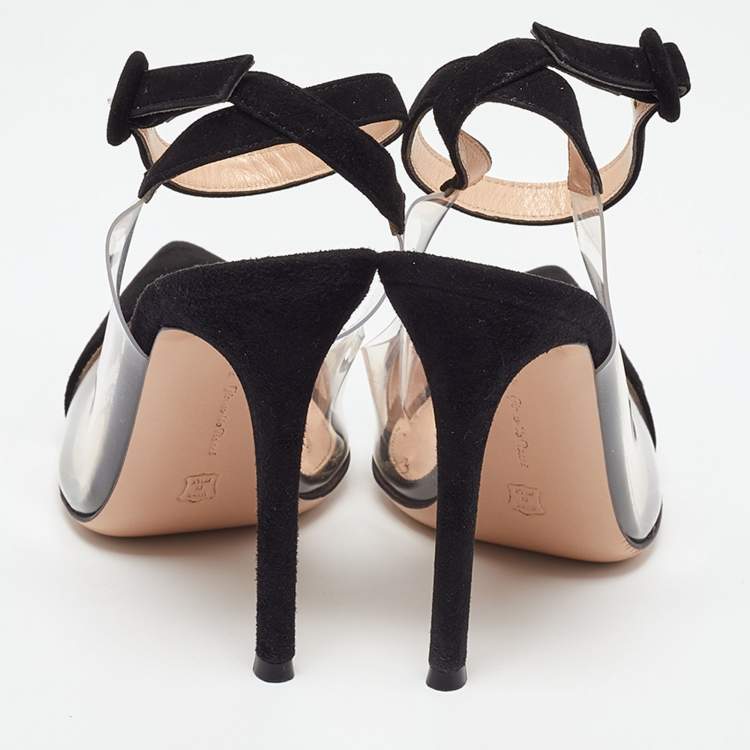 Pre Owned Gianvito Rossi Black PVC and Suede D'orsay Pumps Size 38