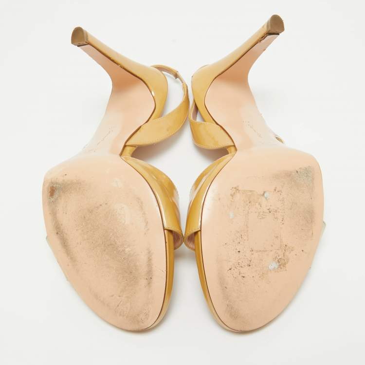 Pre Owned Gianvito Rossi Brown/Silver Patent Slingback Sandals Size 40