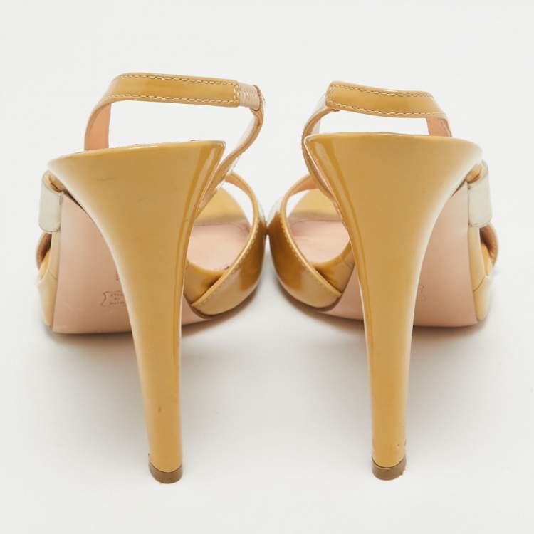 Pre Owned Gianvito Rossi Brown/Silver Patent Slingback Sandals Size 40