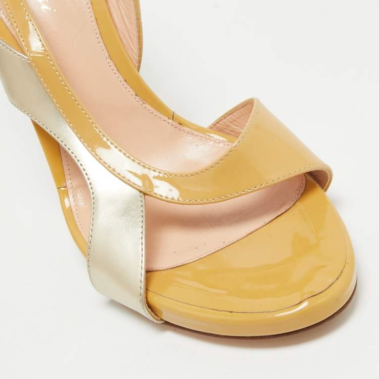 Pre Owned Gianvito Rossi Brown/Silver Patent Slingback Sandals Size 40