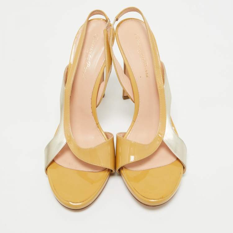 Pre Owned Gianvito Rossi Brown/Silver Patent Slingback Sandals Size 40