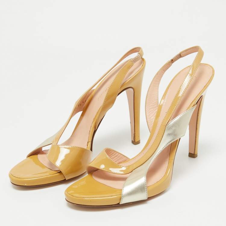 Pre Owned Gianvito Rossi Brown/Silver Patent Slingback Sandals Size 40