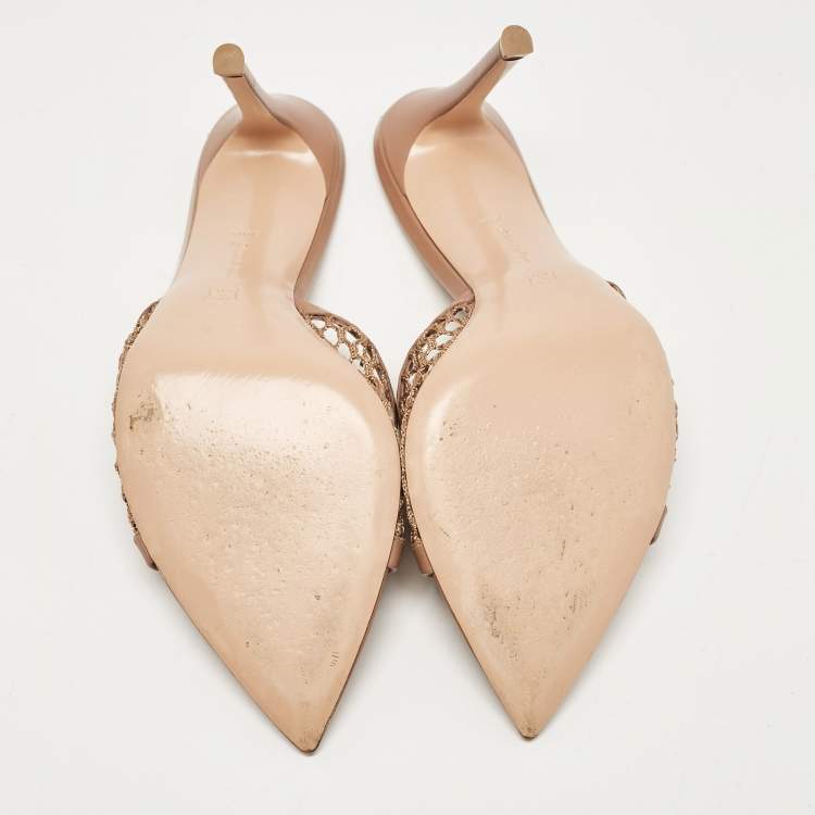 Pre Owned Gianvito Rossi Beige Leather and Mesh Alisia Slide Sandals Size 39.5