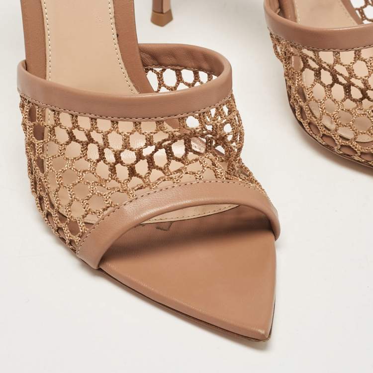 Pre Owned Gianvito Rossi Beige Leather and Mesh Alisia Slide Sandals Size 39.5