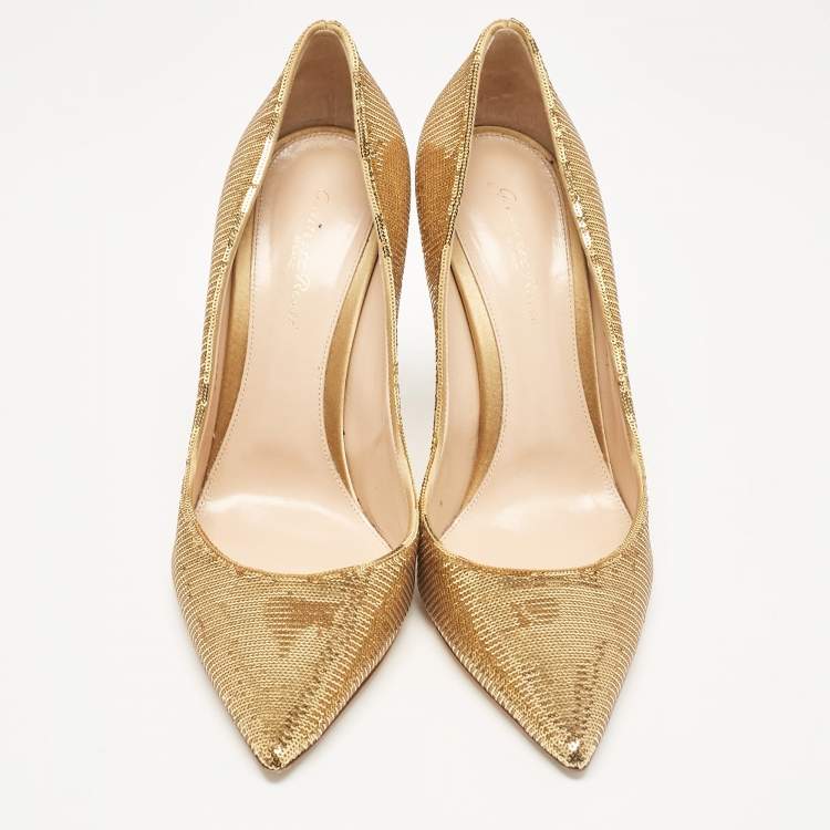 Pre Owned Gianvito Rossi Gold Sequins Gianvito Pumps Size 41