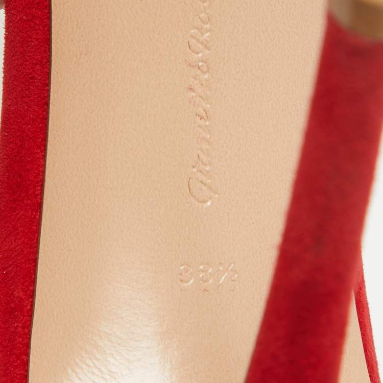 Pre Owned Gianvito Rossi Red Suede Portofino Ankle Strap Sandals Size 38.5