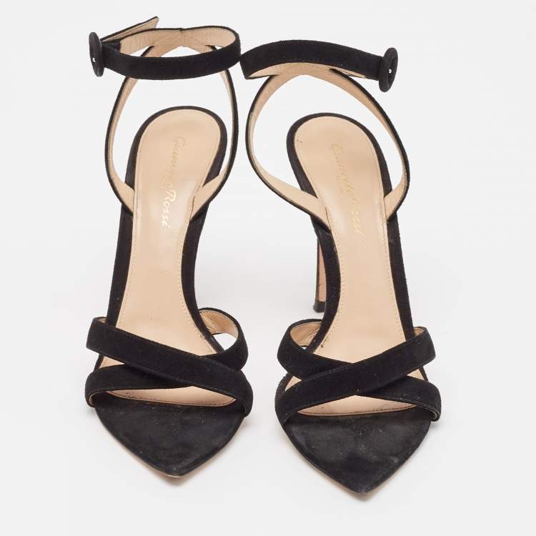 Pre Owned Gianvito Rossi Black Suede Ankle Strap Sandals Size 37