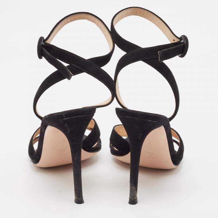 Pre Owned Gianvito Rossi Black Suede Ankle Strap Sandals Size 37