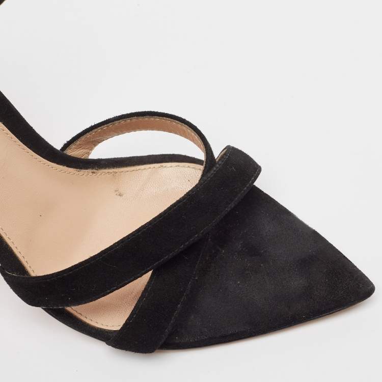 Pre Owned Gianvito Rossi Black Suede Ankle Strap Sandals Size 37
