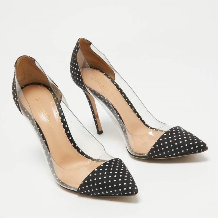 Pre Owned Gianvito Rossi Black/White Fabric and PVC  Plexi Pumps Size 38.5