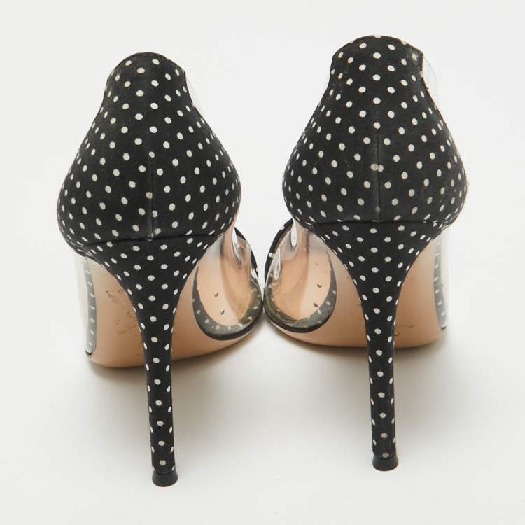 Pre Owned Gianvito Rossi Black/White Fabric and PVC  Plexi Pumps Size 38.5