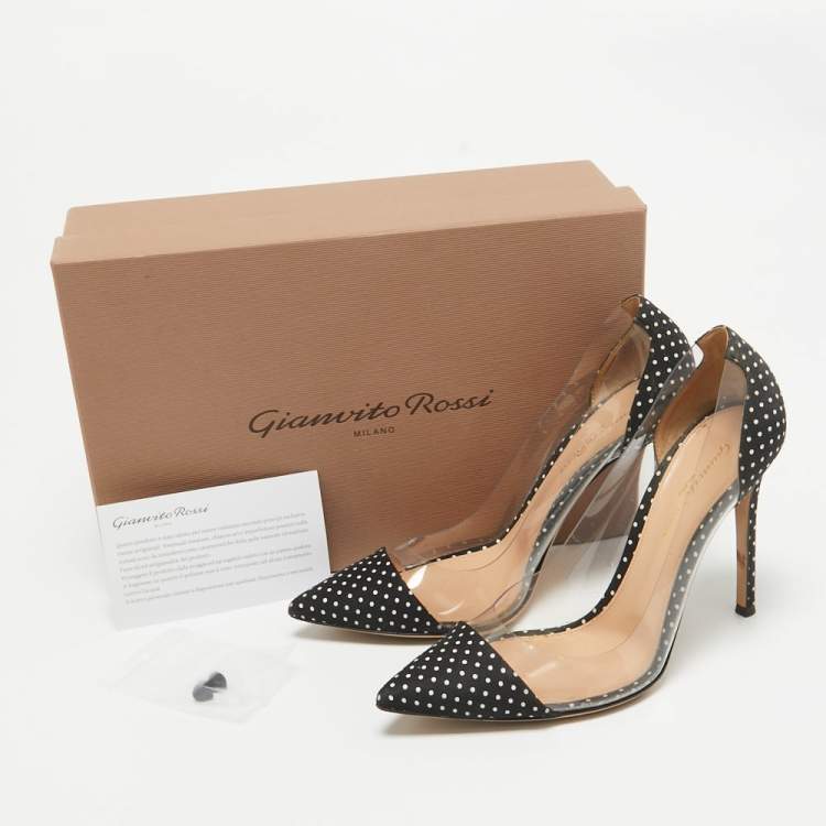Pre Owned Gianvito Rossi Black/White Fabric and PVC  Plexi Pumps Size 38.5