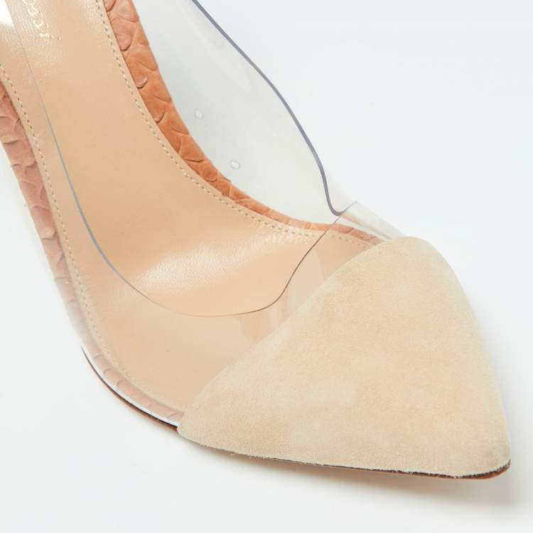 مملوكة مسبقًا Gianvito Rossi Beige PVC, Python and Suede Plexi Pumps Size 38.5