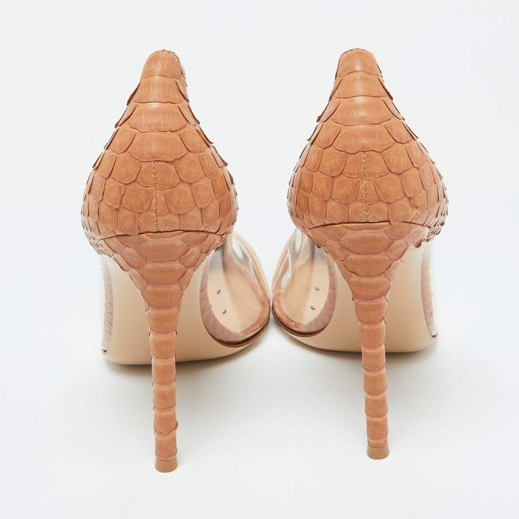 مملوكة مسبقًا Gianvito Rossi Beige PVC, Python and Suede Plexi Pumps Size 38.5