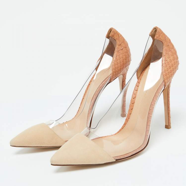 مملوكة مسبقًا Gianvito Rossi Beige PVC, Python and Suede Plexi Pumps Size 38.5