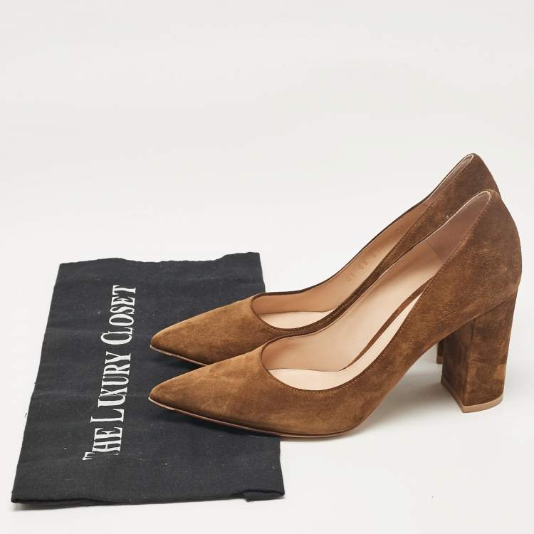 Pre Owned Gianvito Rossi Brown Suede Block Heel Pumps Size 37