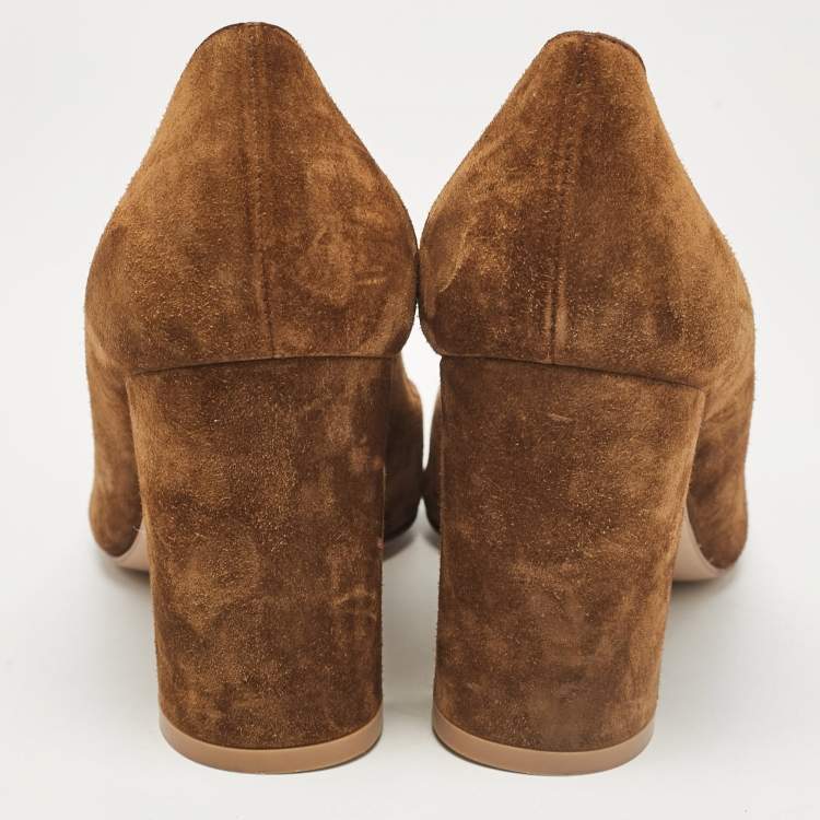 Pre Owned Gianvito Rossi Brown Suede Block Heel Pumps Size 37