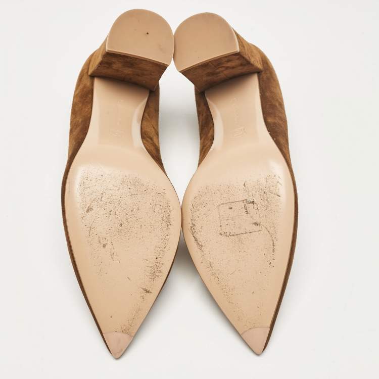Pre Owned Gianvito Rossi Brown Suede Block Heel Pumps Size 37