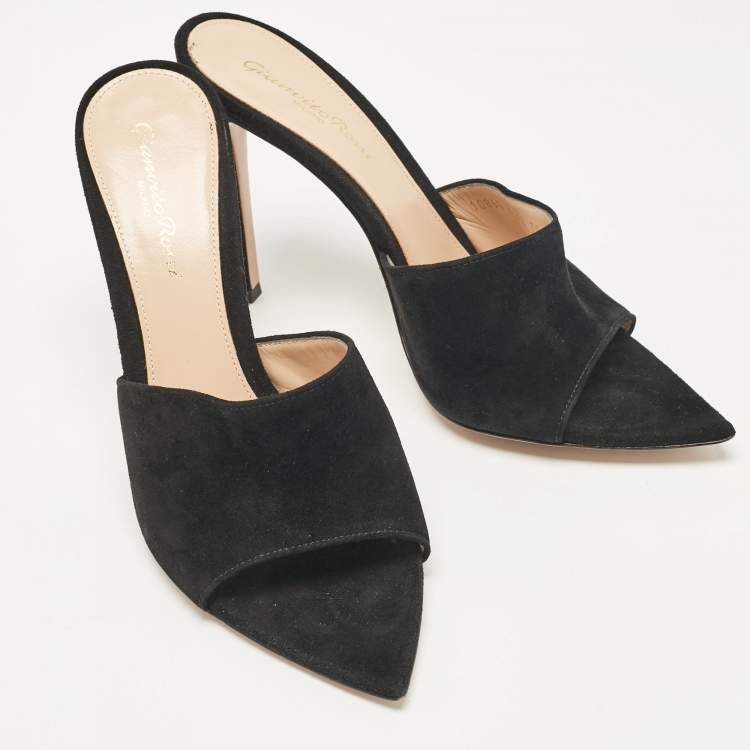 Pre Owned Gianvito Rossi Black Suede Elle Slide Sandals Size 38