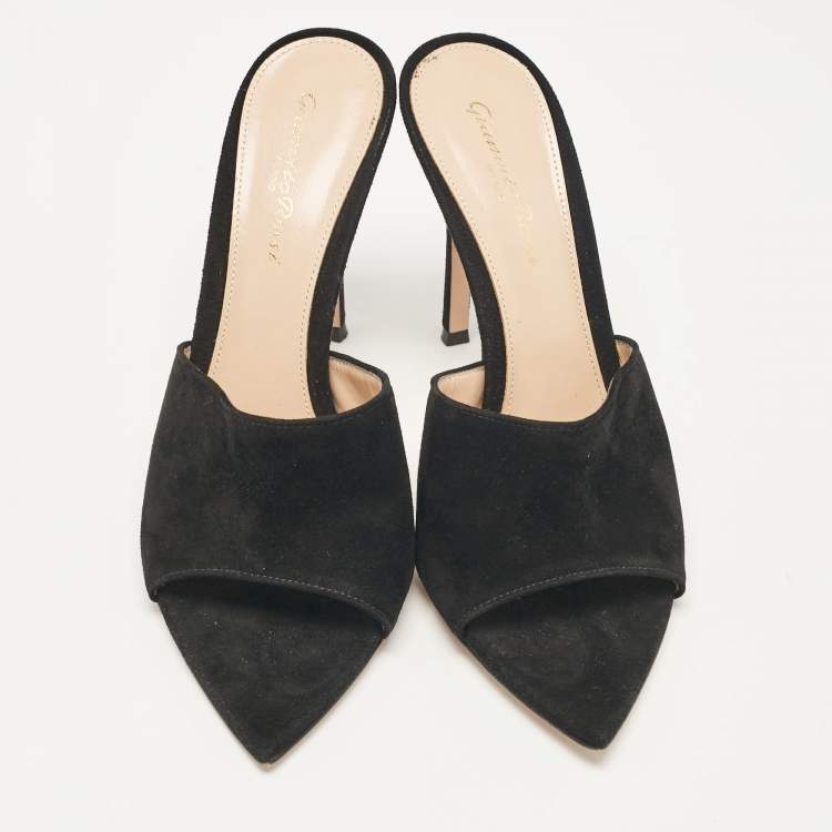 Pre Owned Gianvito Rossi Black Suede Elle Slide Sandals Size 38