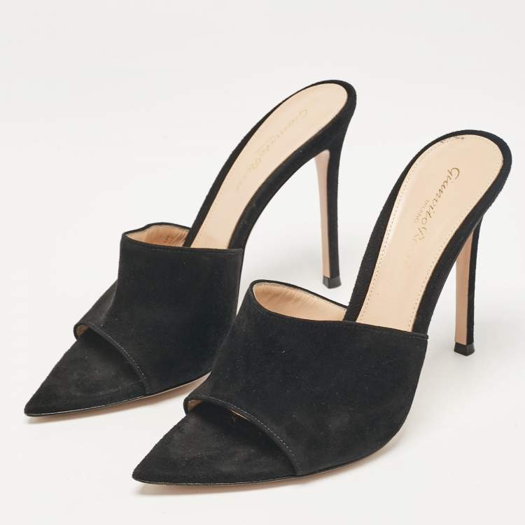 Pre Owned Gianvito Rossi Black Suede Elle Slide Sandals Size 38