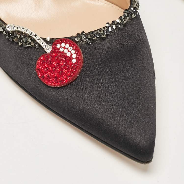 مملوكة مسبقًا Gianvito Rossi Black Satin Crystal Embellished Pumps Size 37.5