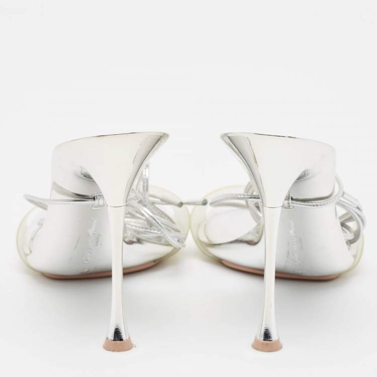 Pre Owned Gianvito Rossi Silver Leather and PVC Spice Sandals Size 41
