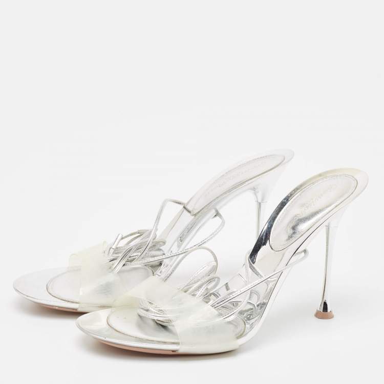 Pre Owned Gianvito Rossi Silver Leather and PVC Spice Sandals Size 41