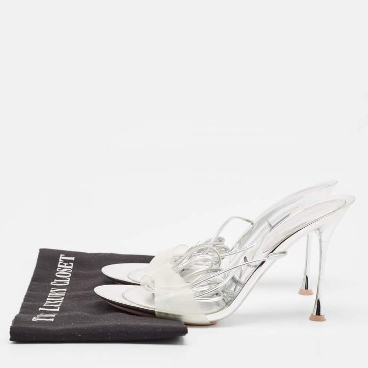 Pre Owned Gianvito Rossi Silver Leather and PVC Spice Sandals Size 41