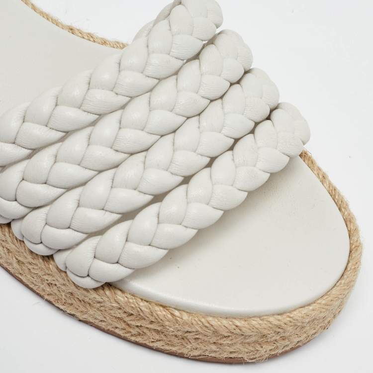 Pre Owned Gianvito Rossi White Braided Leather Marbella Espadrille Slides Size 37.5