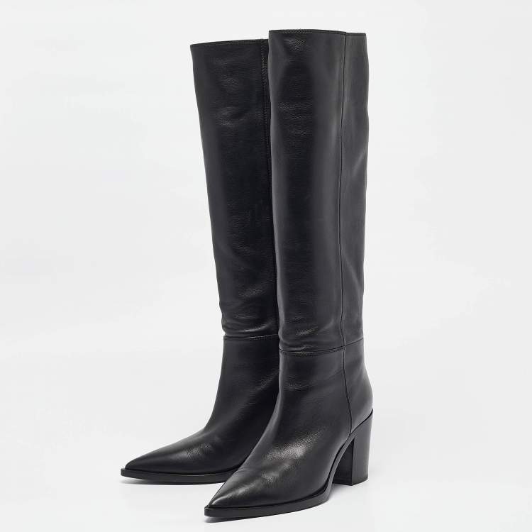 Pre Owned Gianvito Rossi Black Leather Knee Length Boots Size 39