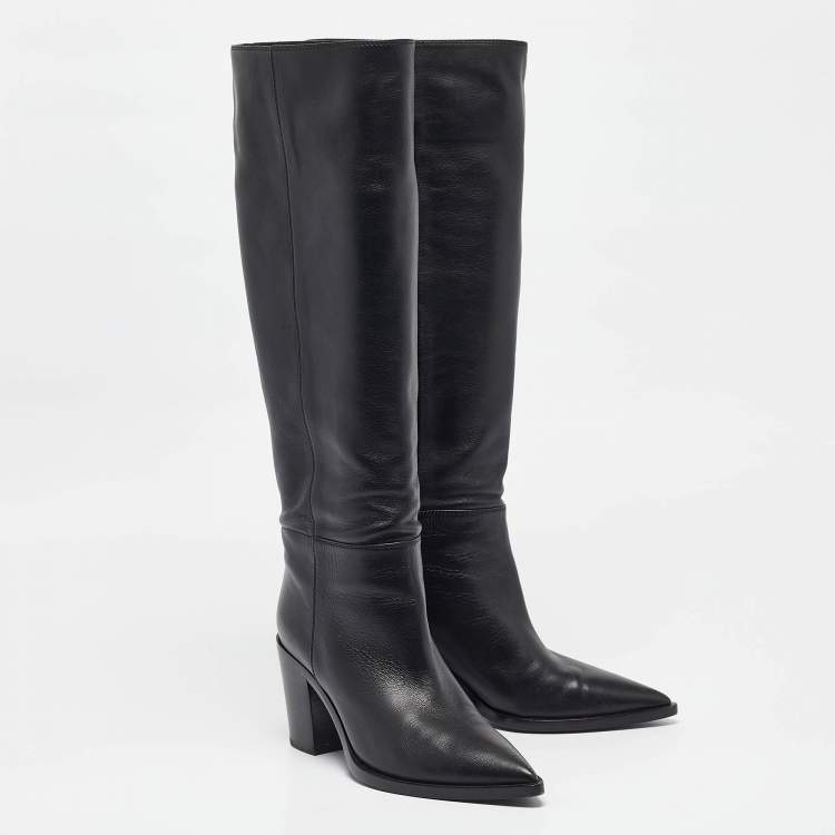 Pre Owned Gianvito Rossi Black Leather Knee Length Boots Size 39