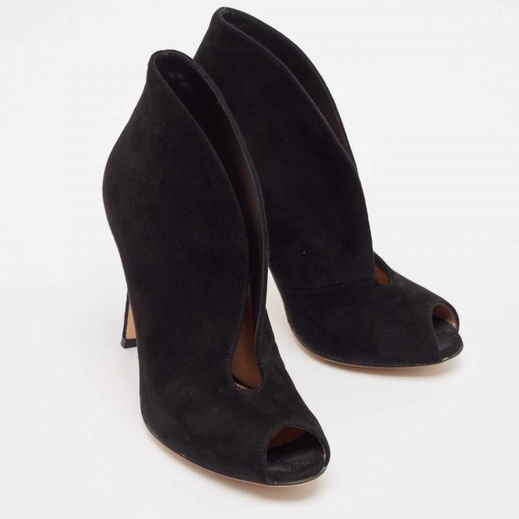 Pre Owned Gianvito Rossi Black Suede Vamp Booties Size 35