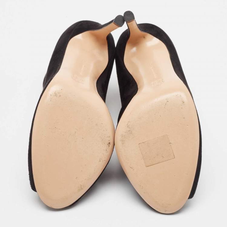 Pre Owned Gianvito Rossi Black Suede Vamp Booties Size 35