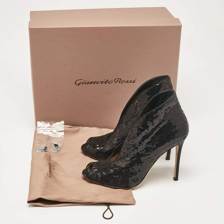 Pre Owned Gianvito Rossi Black Sequins Vamp Booties Size 37